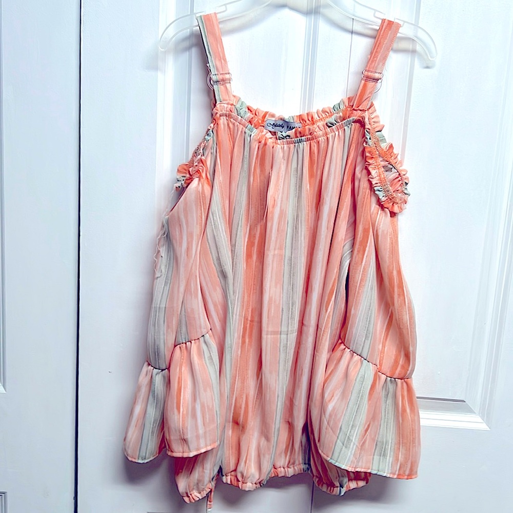 Almost Famous Shades Of Pink Blue Stripe Off Shoulder Top Size 2X NWT
